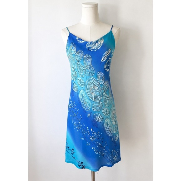 Lapis Dresses & Skirts - Lapis Y2K String Aqua Slip Satin Dress Whimsical Medium Blue Chiffon Dopamine